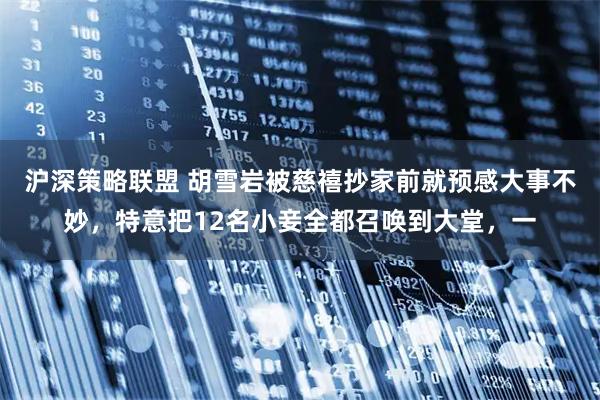 沪深策略联盟 胡雪岩被慈禧抄家前就预感大事不妙，特意把12名小妾全都召唤到大堂，一
