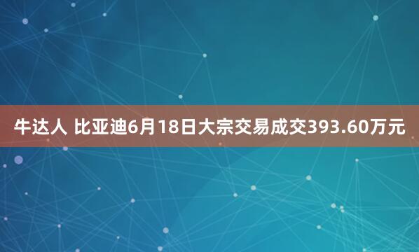牛达人 比亚迪6月18日大宗交易成交393.60万元